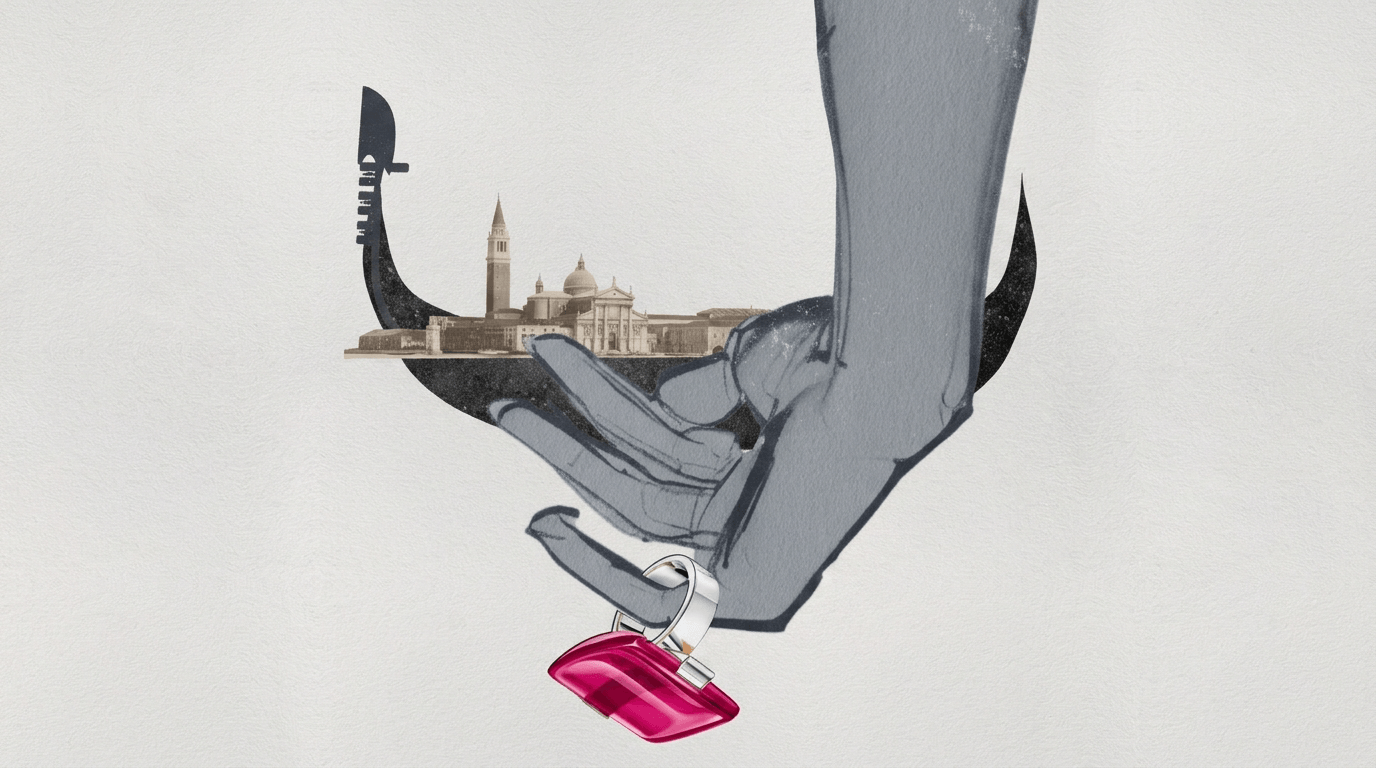 Kostelle Gondola jewelry in a Venice-inspired collage